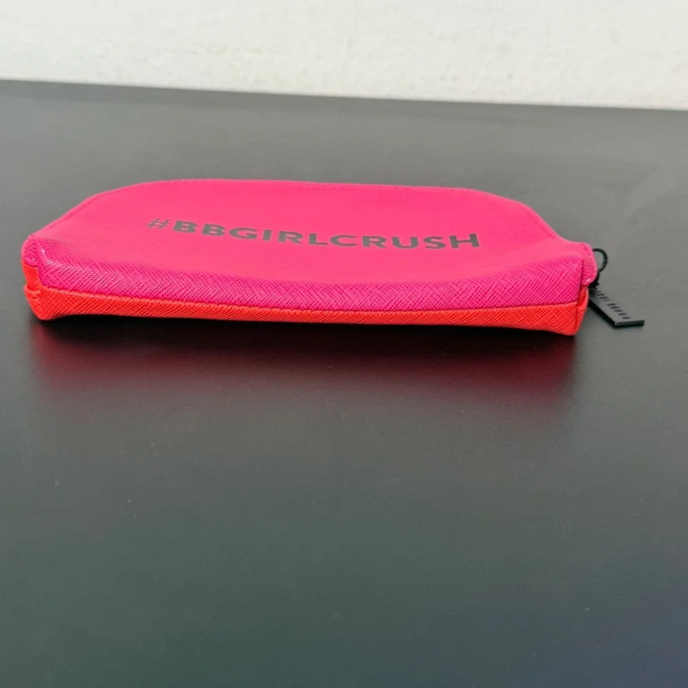 Bobbi Brown Faux Leather Cosmetic Pouch Red Pink Two Tone Makeup Bag Travel